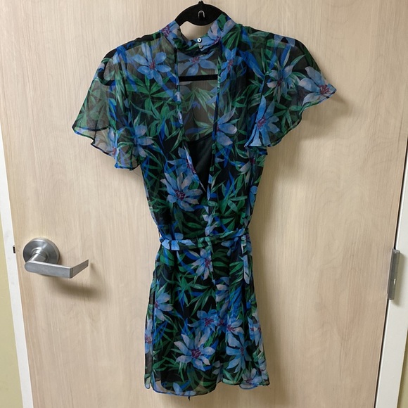 Blue & Green Floral Print Semi-Sheer Dress Forever 21 Size Small - Picture 7 of 11